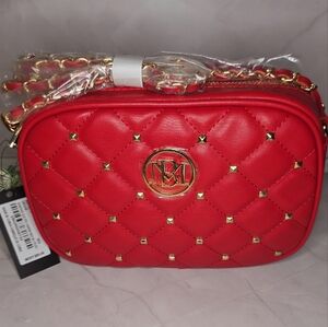 Badgley Mischka Vegan Leather Red Quilted Crossbody Bag